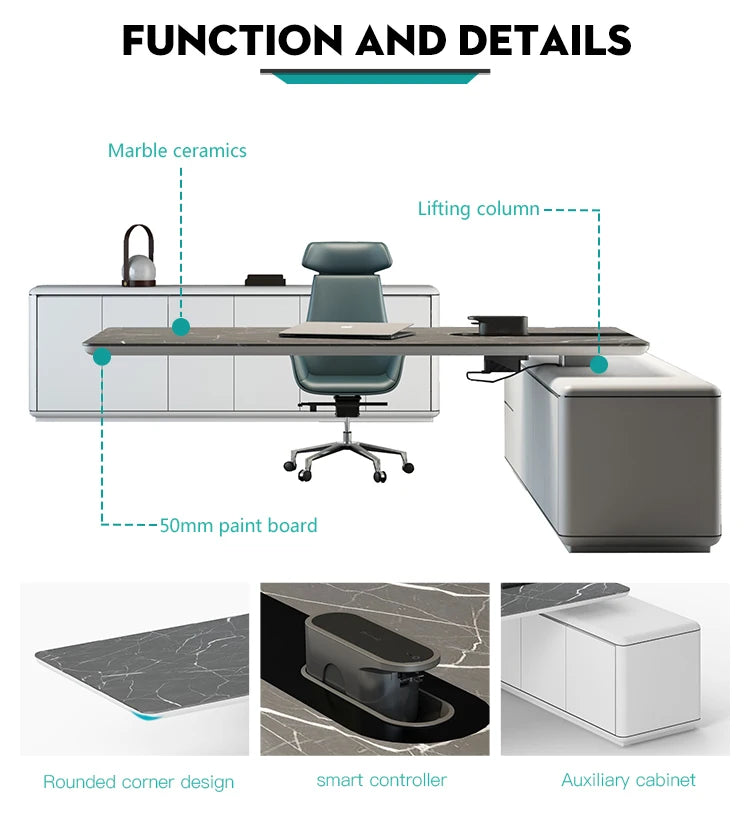 Custom Modern Intelligent lifting Office Furniture L shaped Luxury Boss CEO Manager Desk Executive Office Desk