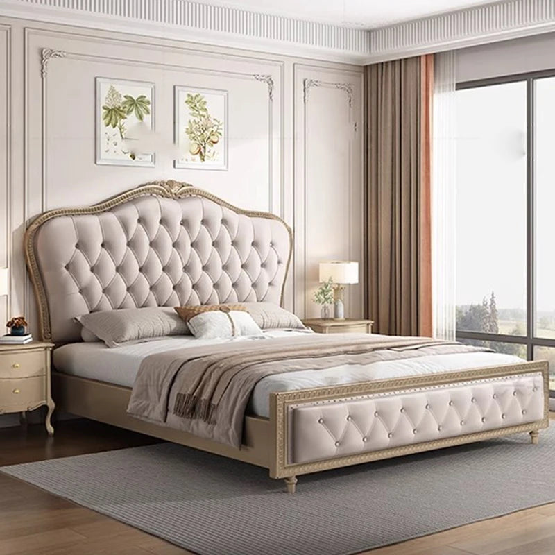 Comferter Glamorous Villa Bed Lit Pliable European Luxury King Size Bed Frame Headboard Multifunctional Camas Home Furniture