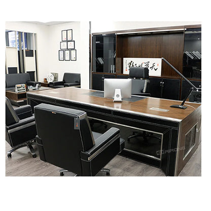 Luxury Modern Design 24cm Boss Director Furniture Black Wood Vip Room White Office Executive Table Manager Desk With Drawer