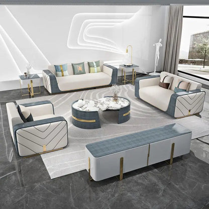 Italian hotel lounge furniture gray sofa set luxury 7-seater living room large sofa set furniture leather living room modern