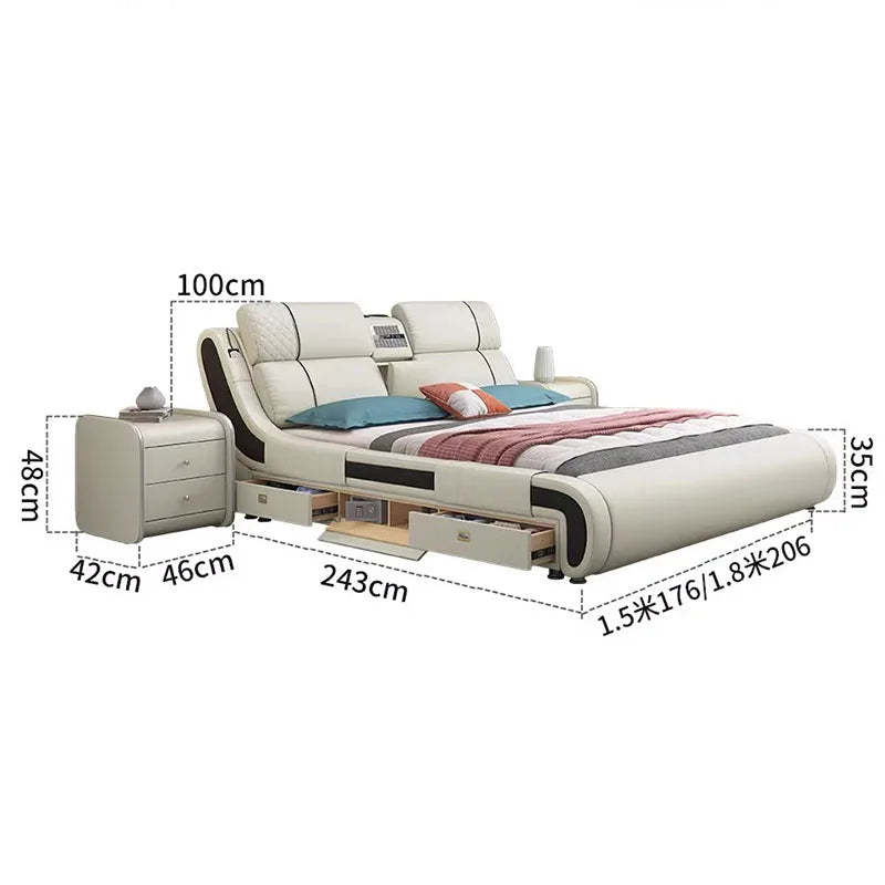 Boys Bedroom King Bed Modern Luxury Full Size Storage King Bed Smart Queen Lit Intelligent Multifonctions Room Set Furniture