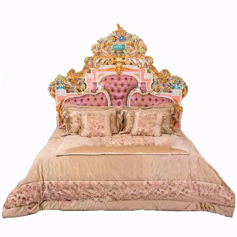 Villa High Bed Double European Royal Girl Bedding Headboards Bed Wooden Design Sleeping Muebles Para Dormitorio Nordic Furniture