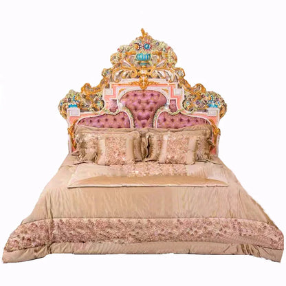 Villa High Bed Double European Royal Girl Bedding Headboards Bed Wooden Design Sleeping Muebles Para Dormitorio Nordic Furniture