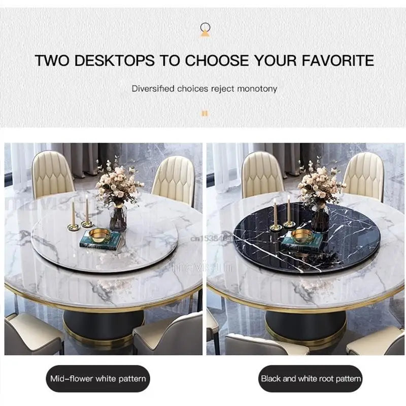 Luxury Golden Metal Round Marble Kitchen Table With Turnitable Modern Dinner Room Furniture Northern Europe Dining Table Sets