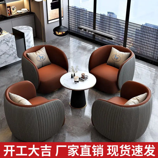 Office Reception Sofa Sales Department Luxury Table and Chair Combination Hotel One Table, Four Chairs Striped Sofa, Furniture