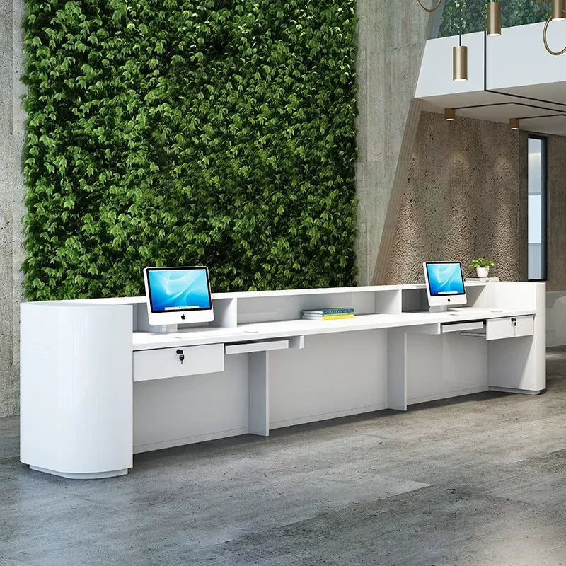 The company reception desk is a minimalist and modern creative curved paint baking service desk