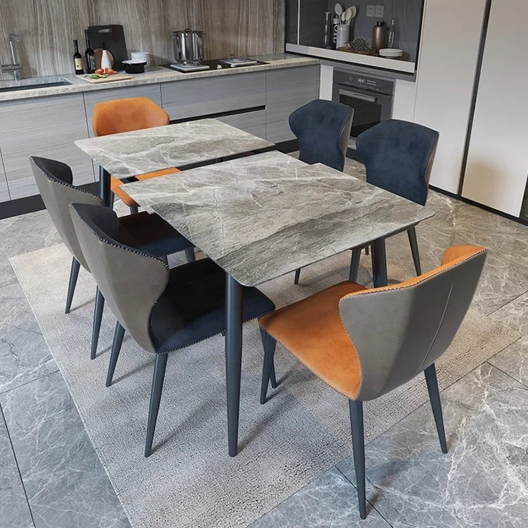 Modern Leather Dinner Dining Table And Chairs 4 Luxury Dining Chairs Retractable Sintered Stone Dining Room Furniture Table Set