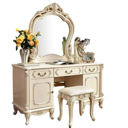 Light Luxury European Dressers for Bedroom Princess Furniture Ins White Dressing Table Makeup Vanity Table with Light Mirror Set