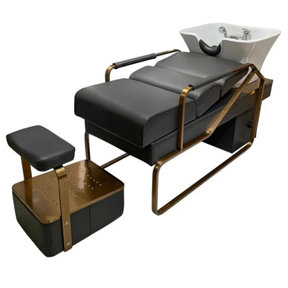 Barber Equipment Shampoo Chair Head Spa Bed Stylist Luxury Shampoo Chair Basin Wash Hair Salon Gold Reclining Cadeira Furniture