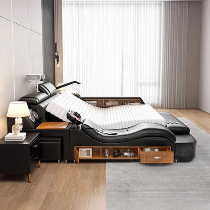 Nordic Multifonction Double Bed Side By Side Leather Luxury King Size Bed Frame Platform Wood Design Lit Bedroom Set Furniture