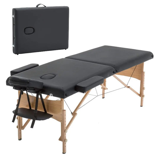 2 Fold 73 Inch Long 28 Inch Wide,Lash Massage Table Height Adjustable Spa PU Portable Salon Bed with Carry Case