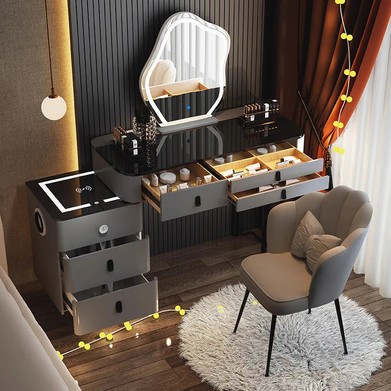 With Mirror And Lights Makeup Table Luxury Manicure Table Women Dressing Table Comfortable Cosmetics Penteadeira Hotel Furniture