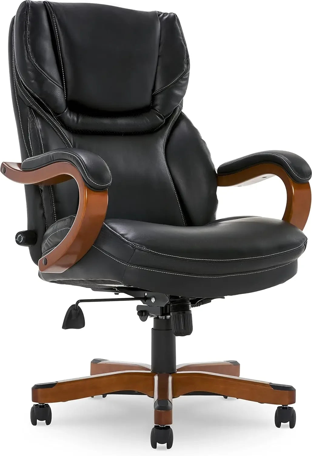 Big and Tall Executive Office Chair Wood Accents Adjustable High Back Ergonomic Lumbar Support Bonded Leather