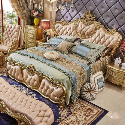 Royal Villa Luxury Double Bed King High End Frame Twin Double Bed Headboard Sleeping Wood Camas Matrimonial Bedroom Furniture