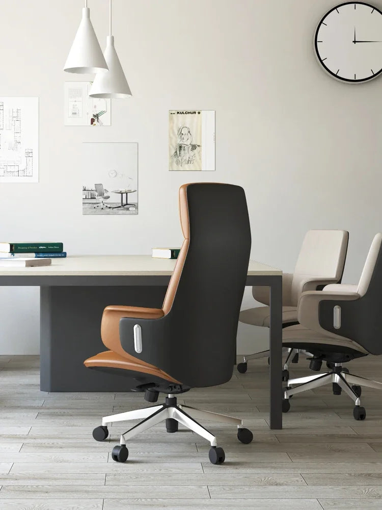 Italian luxury leather office chair, large chair, high-end home study, computer chair, reclining swivel chair