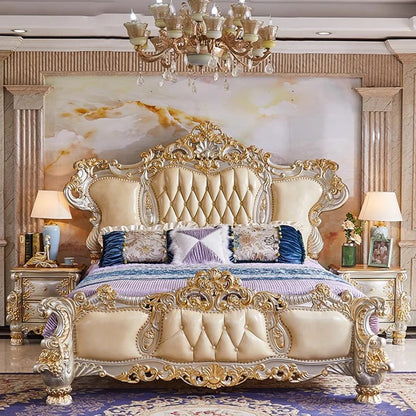 European Royal Luxury Double Bed King Modern Headboard High End Double Bed Girl Sleeping Lit Deux Place Furniture For Bedroom