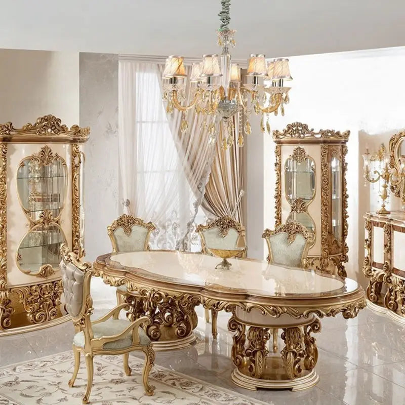 Luxurious Italian Baroque style restaurant set with rice cabinets palazzo hand-carved table chairs