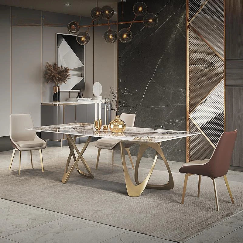 Rock Plate Rectangle Dining Table Set 6 Chairs Gold Home Decor Furniture Luxury Modern Concise Sintered Stone Kitchen Table