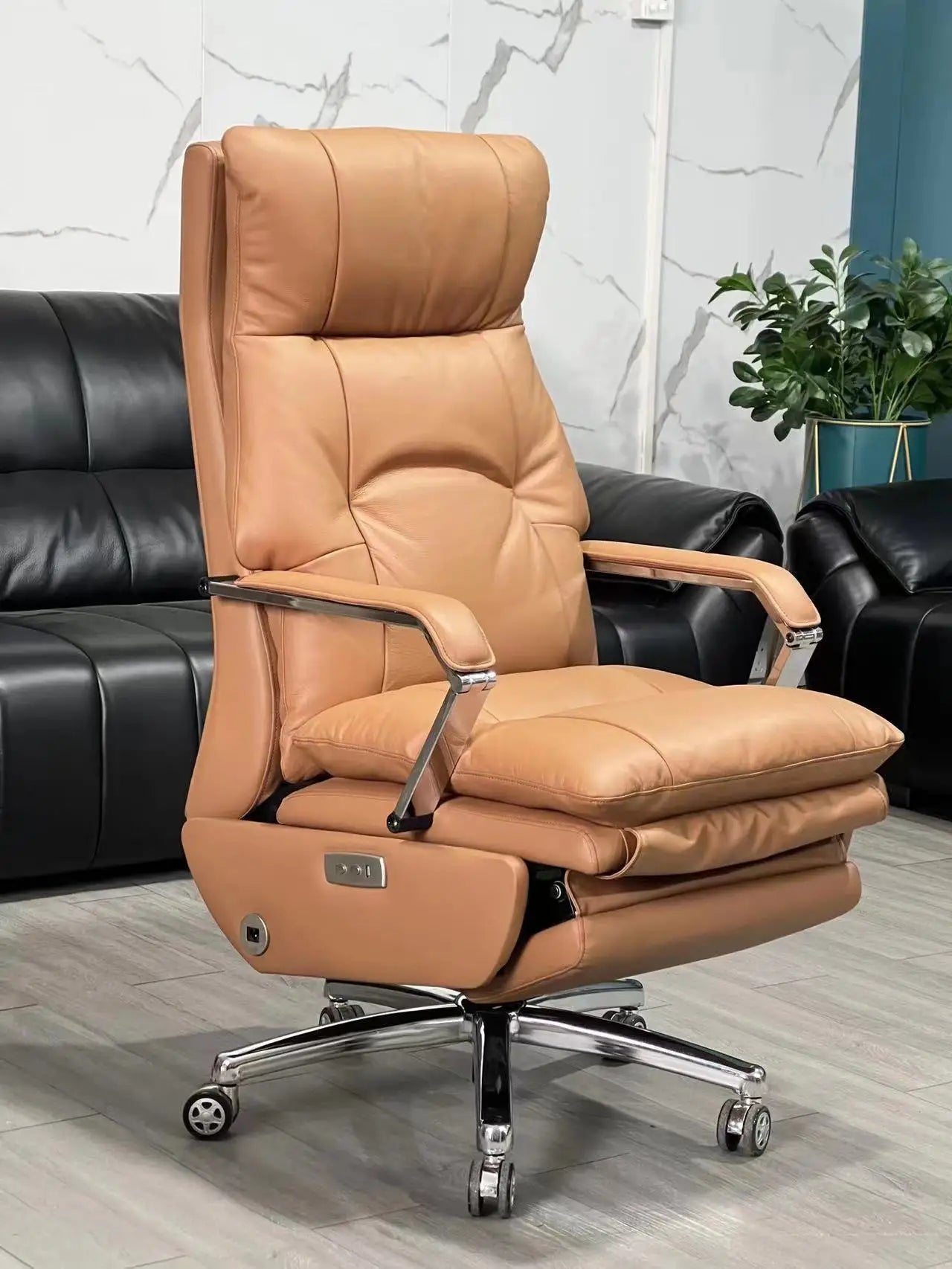 PU High Back electric office chair with footrest chairs  Armchair Computer Swivel Luxury Boss Executive Leather Office Chairs