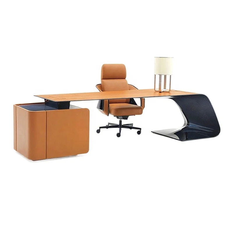 High Quality Luxury Italian Design Bugatti Modern L Shape Office Computer Table With Cabinet Boss Executive Desk