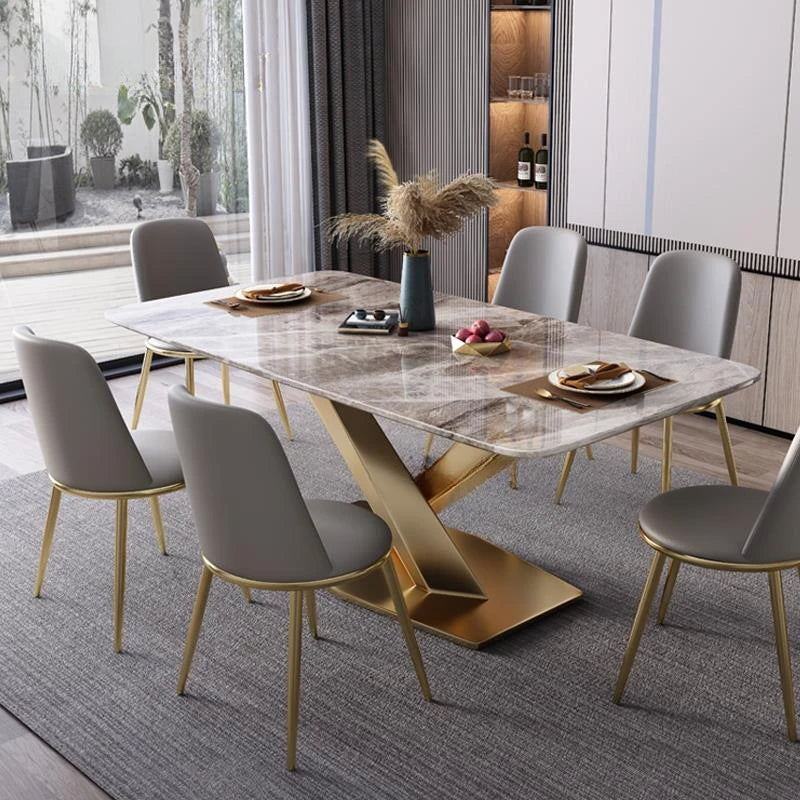 Golden TableLight Luxury Custom Marble Dinning Table With Chairs Modern Creative Minimalist Kitchen Furniture Italian Simple