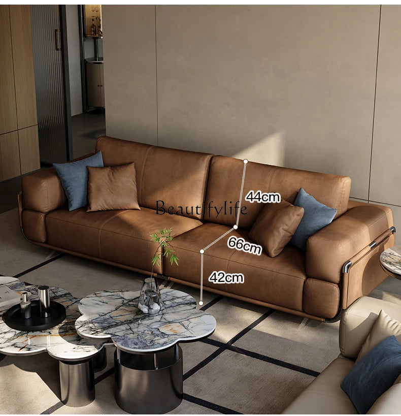 New Italian Style Full Leather Sofa Designer Model Light Luxury Large Apartment Soft Cushion Leather Furniture