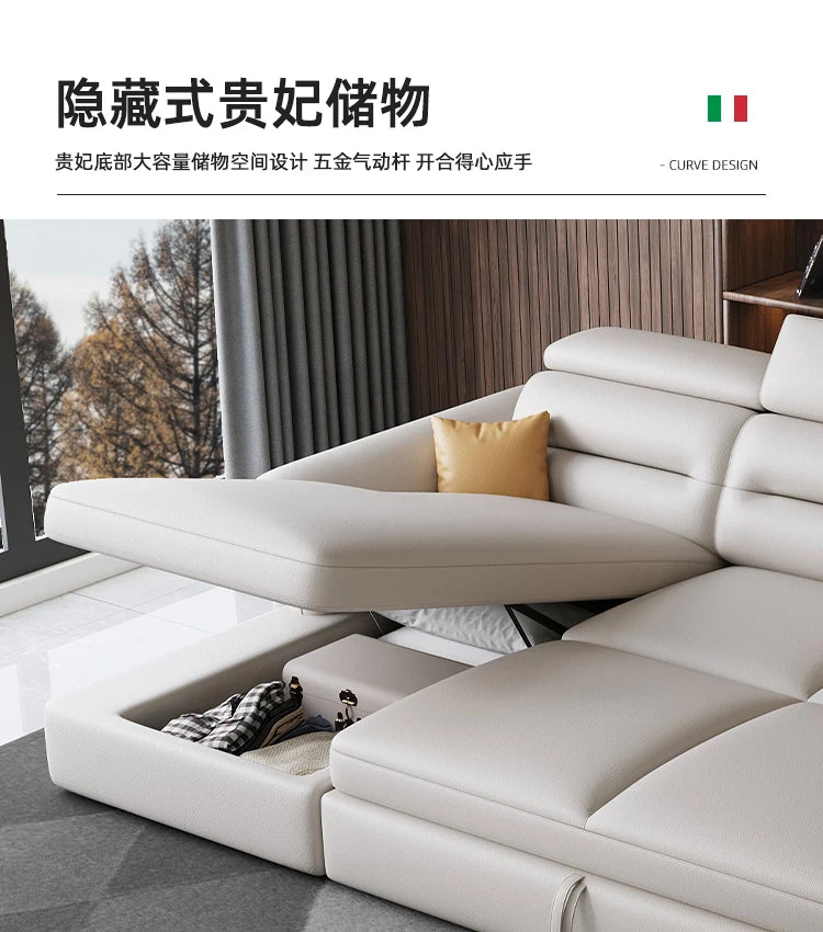 Smart leather electric sofa combination light luxury modern multifunctional living room folding sofa bed