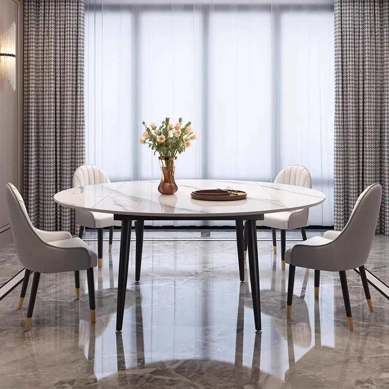 Legs Metal Modern Dining Table Luxury 4 Chairs White Center Dining Table Folding Round Mesa Dobravel Portatil Home Furniture