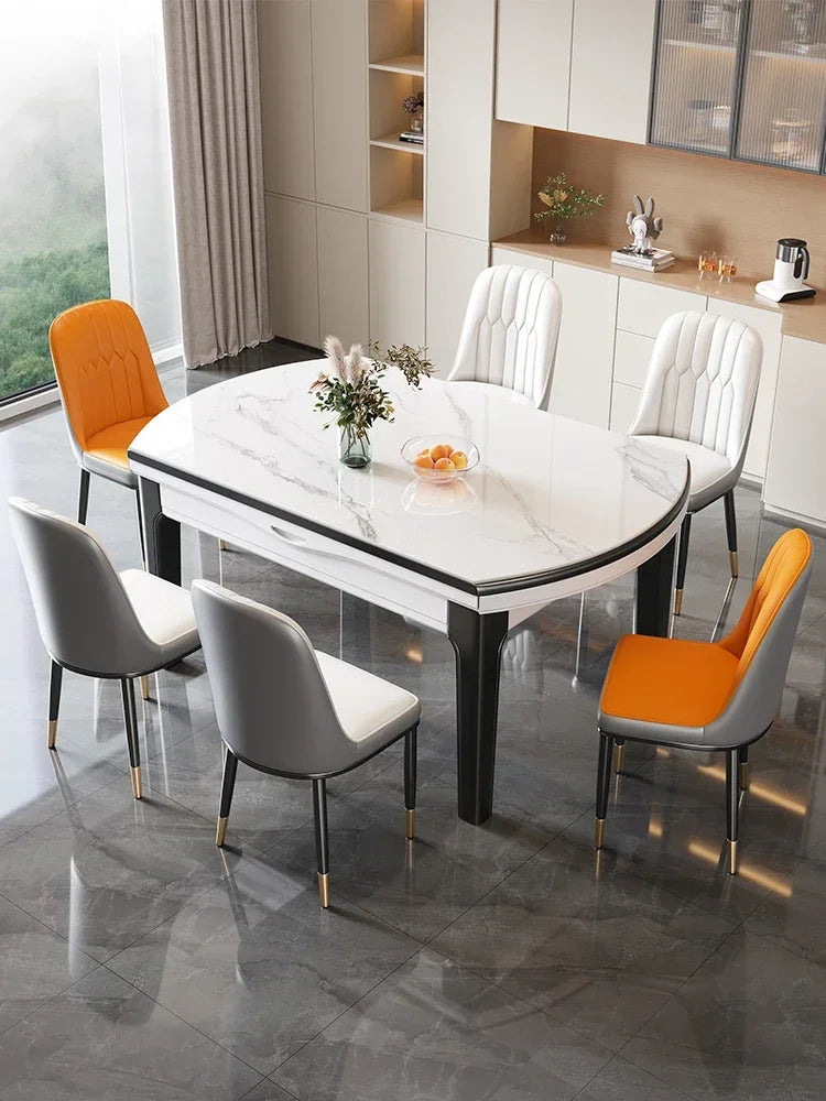 Bright Rock Plate Marble Dining Table and Chair Combination Household Small Unit Modern Simple and Luxury Telescopic Dining