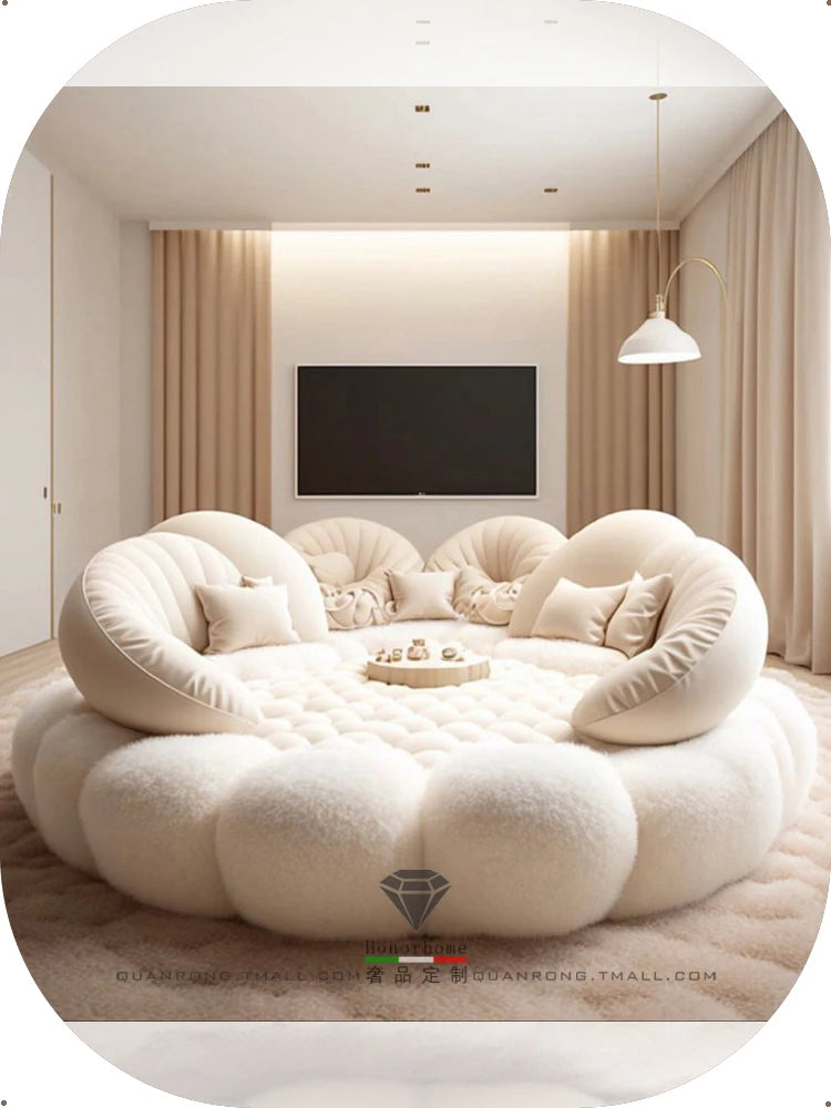 Homestay Bang Party Cream style sofa King bed B&B 2 meters 4 Cream large round sofa bed 2 meters