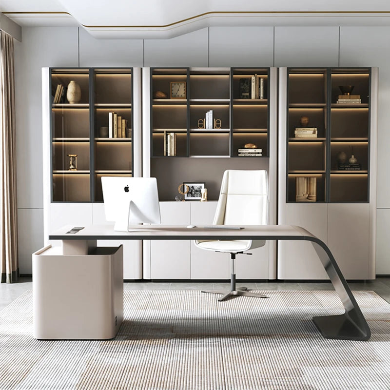 Executive Office Work Desk Wooden Table Pullout Under Appoint Storage Reception Work Desk Desktop Tavolo Lavoro Luxury Furniture