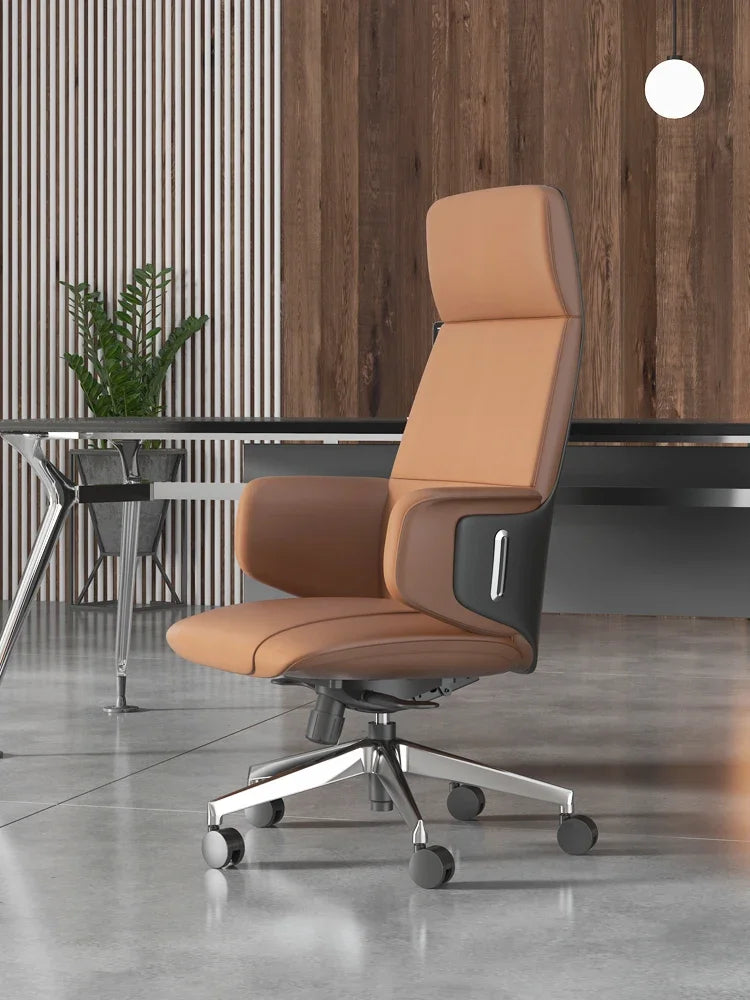 Italian luxury leather office chair, large chair, high-end home study, computer chair, reclining swivel chair