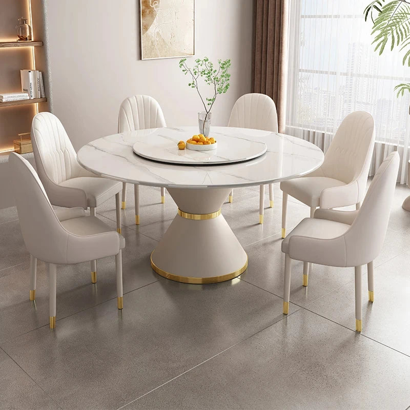 Dining table, rock board, round table, cream wind, net red, refreshing living room, circular, luxurious, modern and minimalist