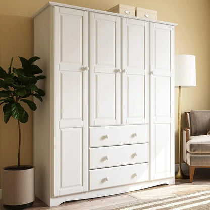 Solid Wood Family Wardrobe Closet/Armoire, Mocha, 3 Clothing Rods Included, 60.25" w x 72" h x 20.75" d, Eco-Friendly Wood