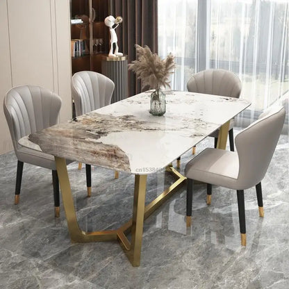 Italian Style Stainless Steel Marble Top Wedding Dinning Tables Sets Luxury Dining Chairs Rectangular Table For Small Apartment