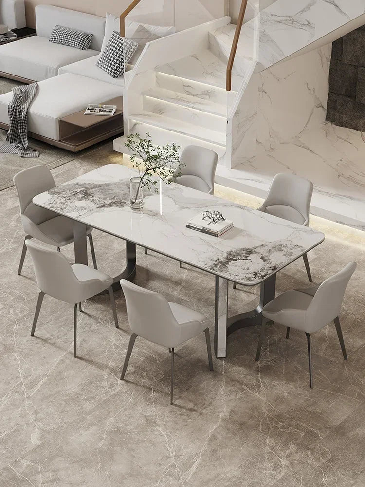 minimalist gray steel plate table modern simple rectangular restaurant designer high-end table and chair combination