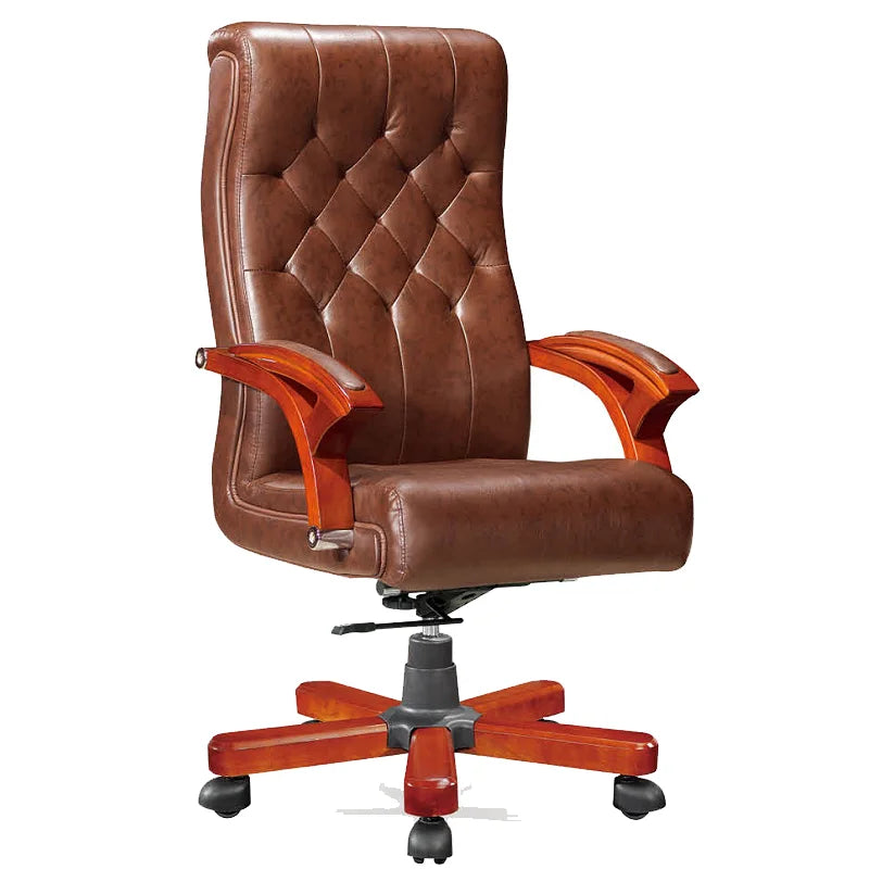 Director owner CEO boss design super comfortable design high back leather office chair with wooden leg and arms