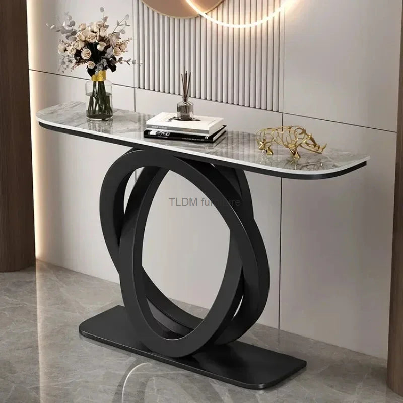 Luxurious Slate Console Tables Italian Semicircular Iron Entrance Cabinet Table Home Furniture Creative Corridor End View Desk T