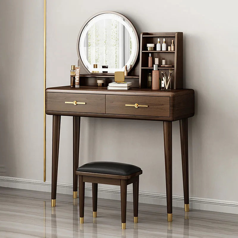 Chinese Style Brown Makeup Table With Mirror Originality Simplicity Makeup Table With Mirror Light Luxury Commode Home Furniture