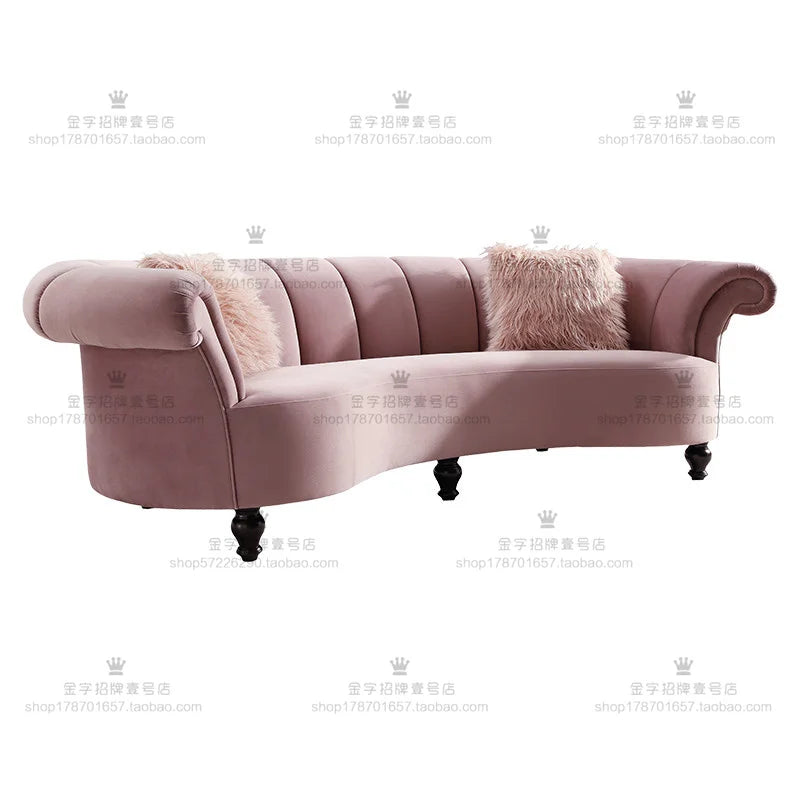 Nordic modern single and double three seater curved sofa French light luxury model room villa living room fabric sofa