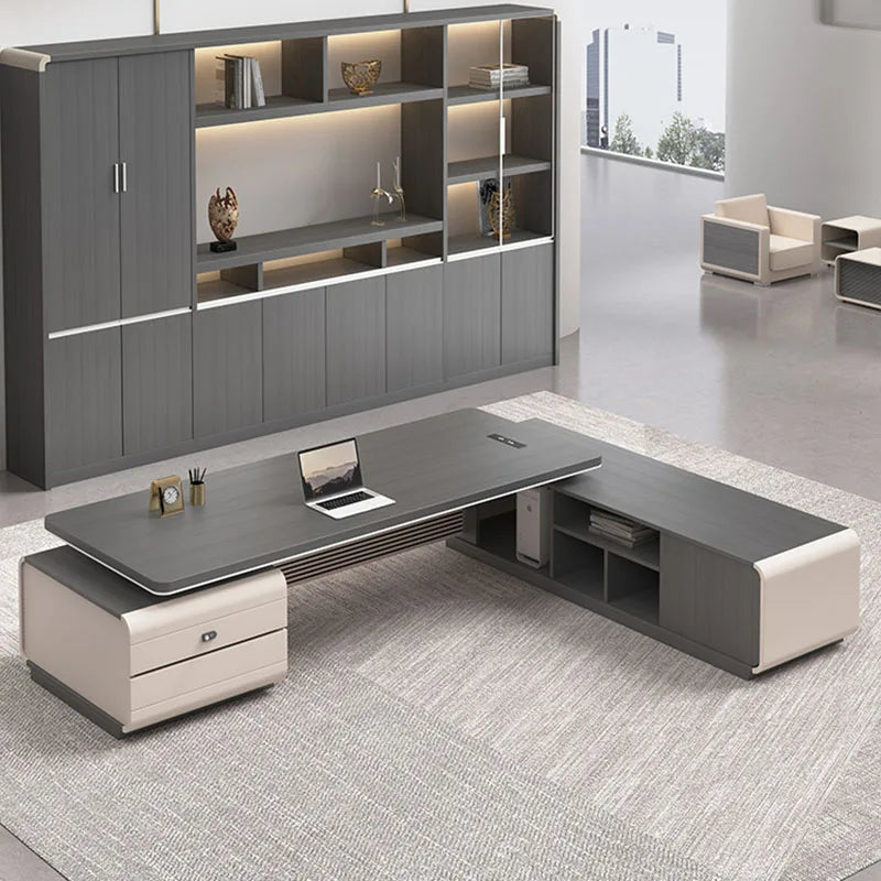 Computer Work Office Desk Simple Modern Drawers Storage Desktop L Shape Executive Office Table Luxury Bureau Meuble Furniture