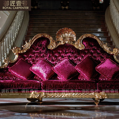 European luxury cloth sofa villa living room combination of solid wood sofa French large family gold foil high-grade furniture