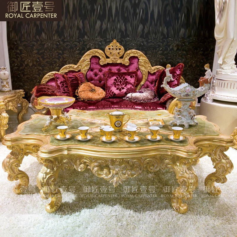 European luxury cloth sofa villa living room combination of solid wood sofa French large family gold foil high-grade furniture