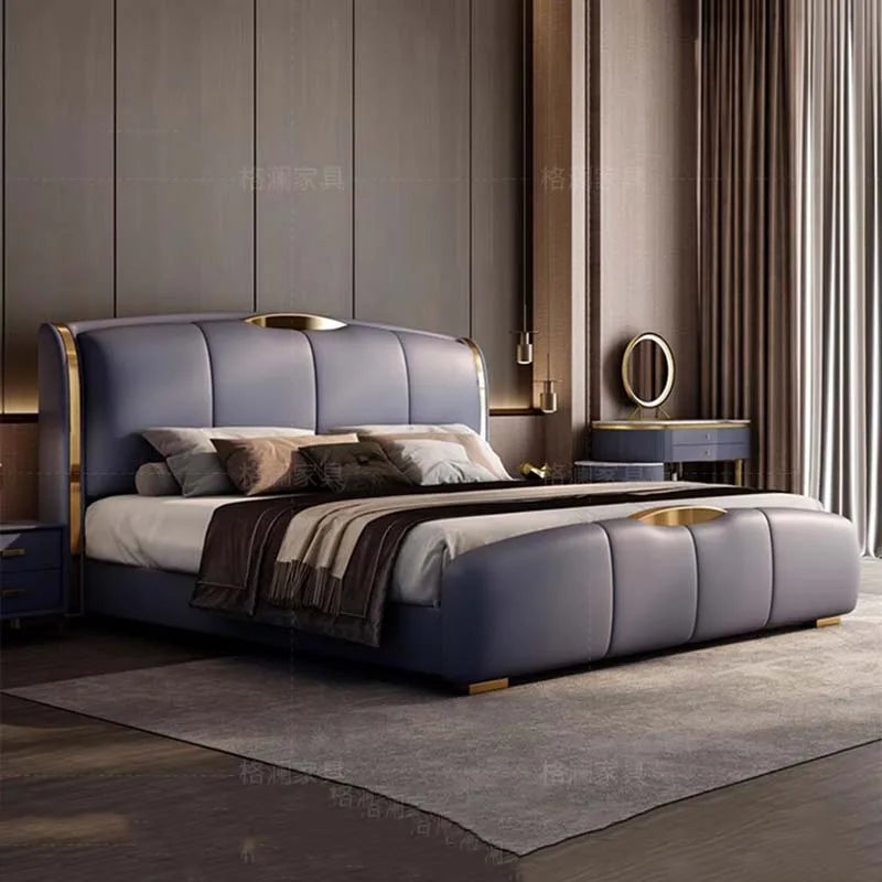 Multifonction Couple Bed Leather Aesthetic King Size Double Bed Storage Luxury Camas Y Muebles Dormitorio Modern Furniture