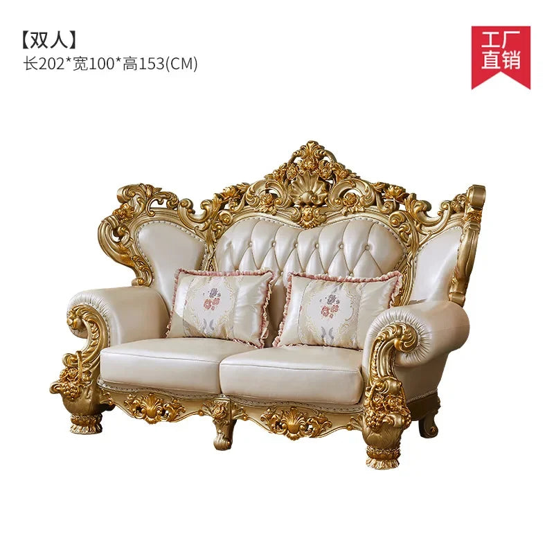 European Home Furniture Luxury Classic Antique Designed Genuine Leather Couches Sofas Living Room Sofas Set