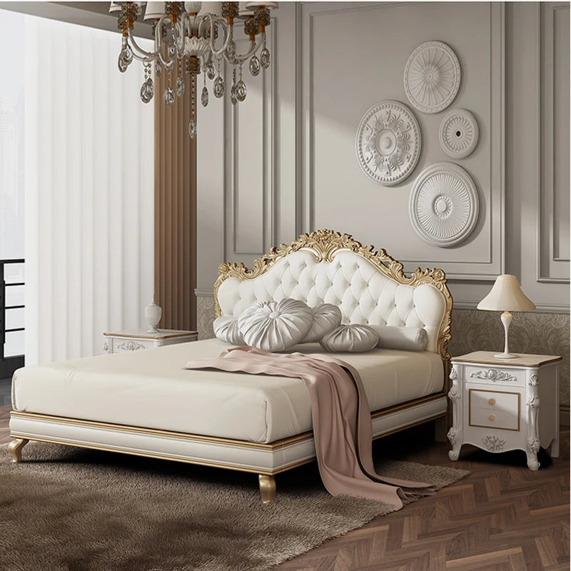 Queen Designer European Double Bed Modern Whitr Royal Bedframe King Size Double Bed Luxury Sleeping Cama Casal Bedroom Furniture