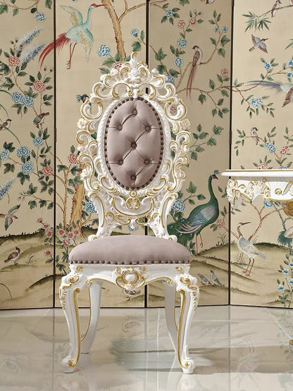 Rococo French Round Table and Chair Combination Colored Painting Restaurant Luxury Furniture European Cream Style