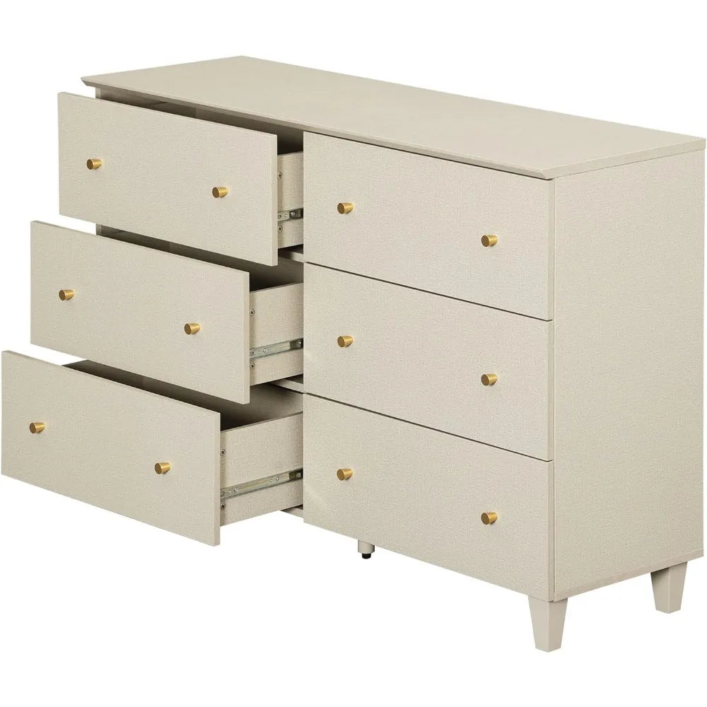 Set of 2 Bedroom Dressers with 12 Drawers, 2-in-1 Wide Chest of Drawers, Modern Storage Organizer with Solid Wood Legs, Beige