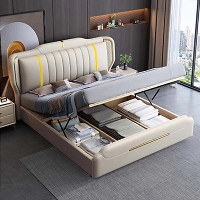 Luxury Bedroom Bed King Size Multifonction Hotel Double Bed Modern Lounge Cama Matrimonio Multifuncional Nordic Furniture