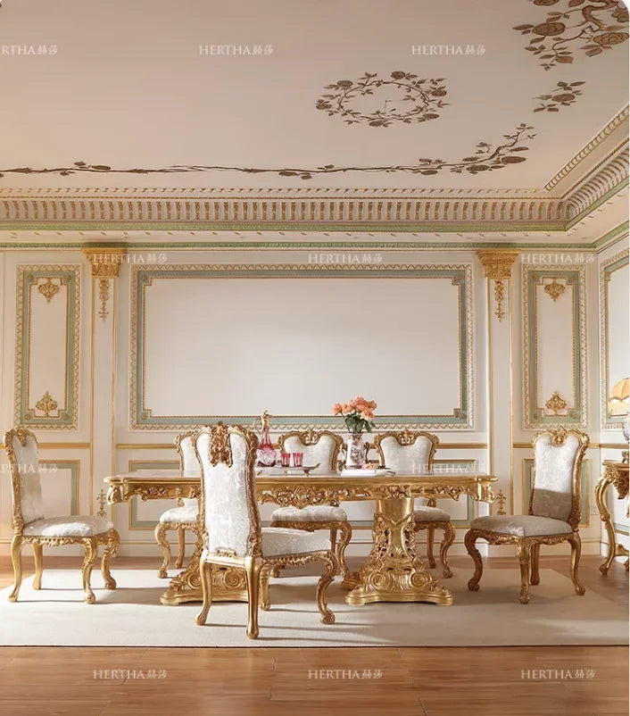 French palace style long dining table and chair combination of classical luxury dining table European restaurant furniture